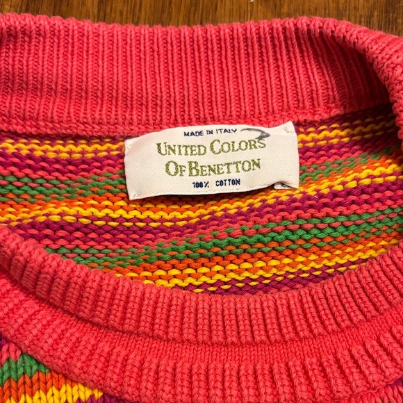 United Colors Of Benetton Vibrant Striped Cotton Sweater - L - 90’s Y2K - Picture 2 of 6